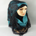 Moda de alta qualidade mulheres head wear impresso poliéster lace elegante muçulmano hijab senhora estilo árabe hijab atacado hijab preto